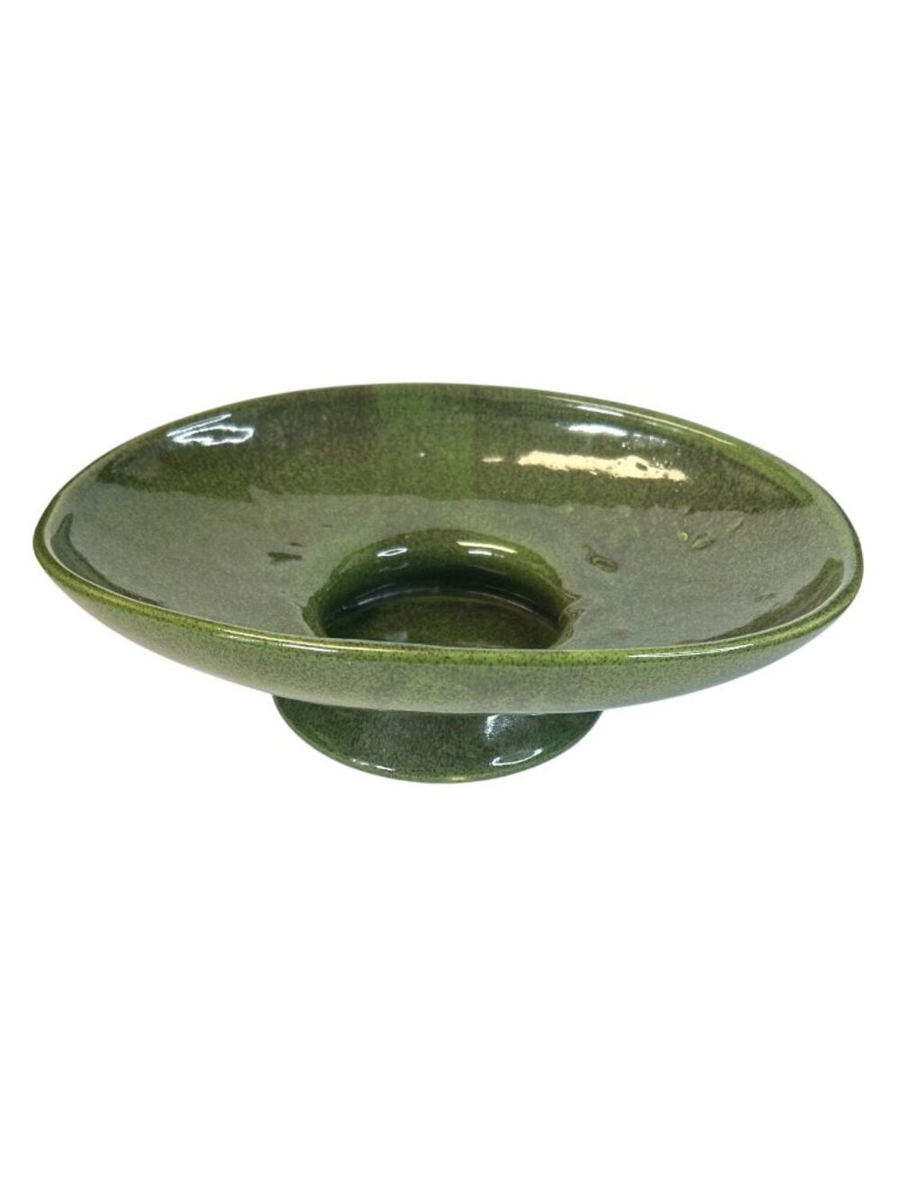 McCoy Floraline Ceramic Pedestal Moss Green Florist Bowl Bonsai Incense MCM Dish